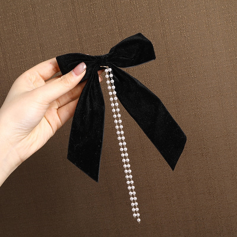Bow Pearls Chain Barrettes Hairpin - Image 36