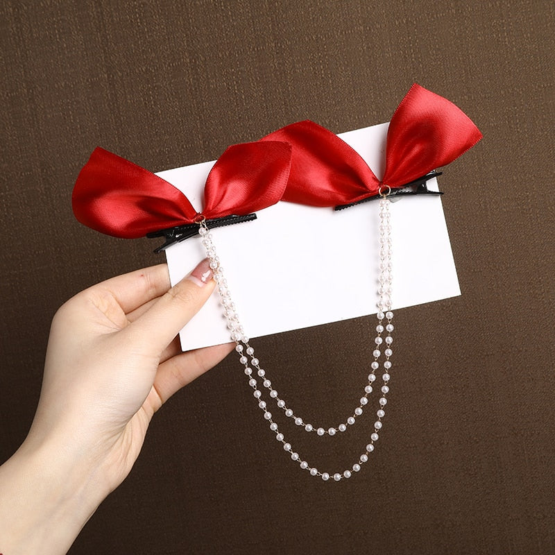 Bow Pearls Chain Barrettes Hairpin - Image 38