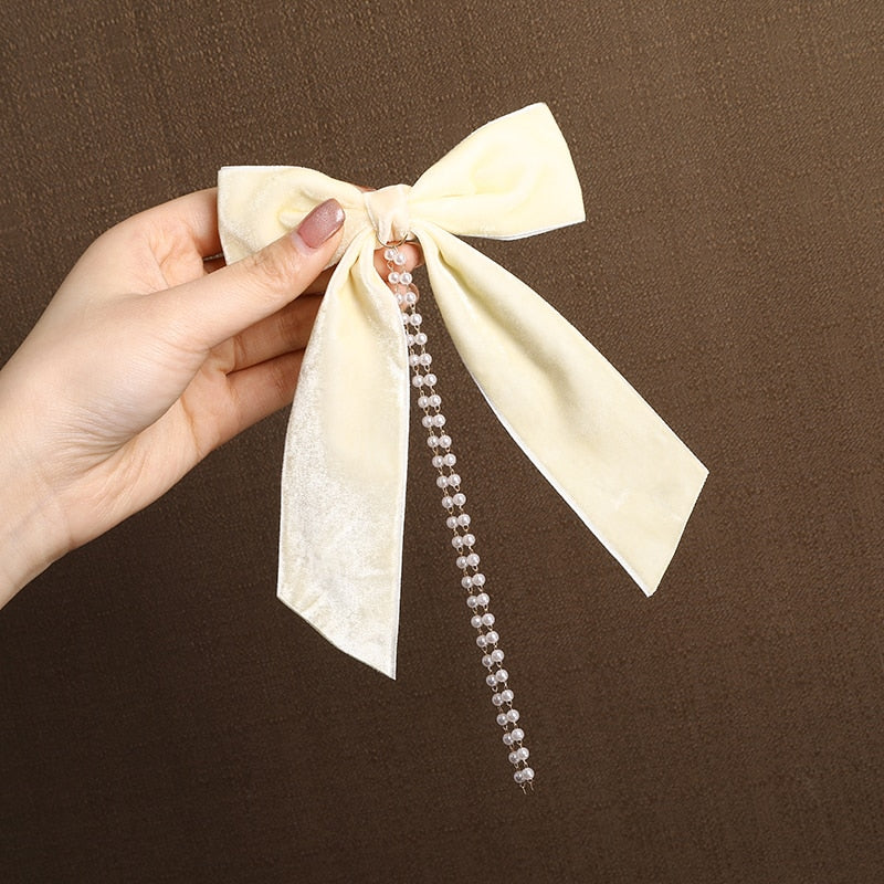 Bow Pearls Chain Barrettes Hairpin - Image 4