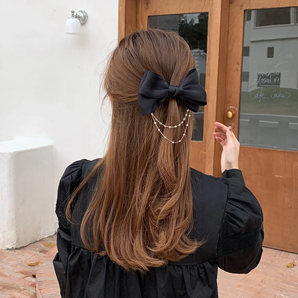 Bow Pearls Chain Barrettes Hairpin - Image 45