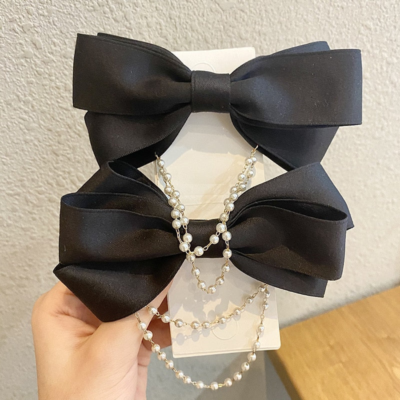 Bow Pearls Chain Barrettes Hairpin - Image 49