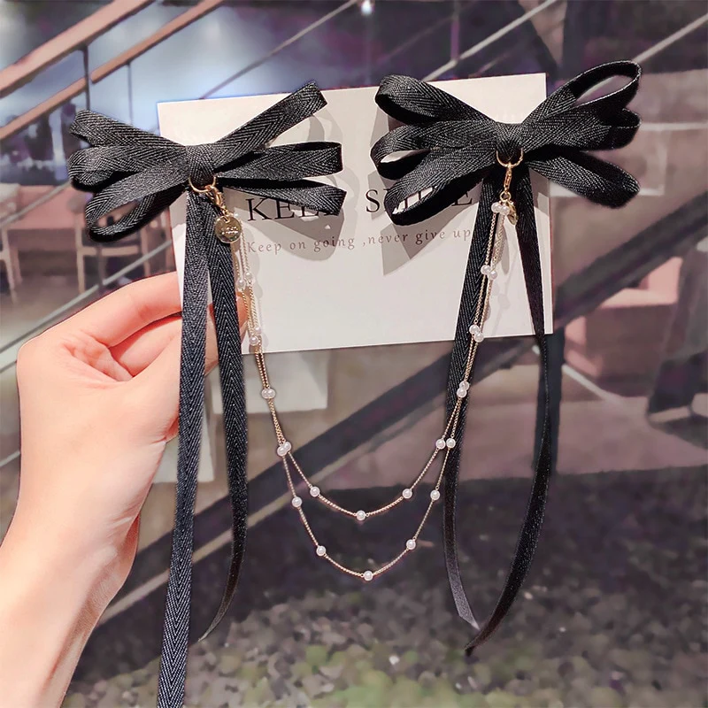Bow Pearls Chain Barrettes Hairpin - Image 5