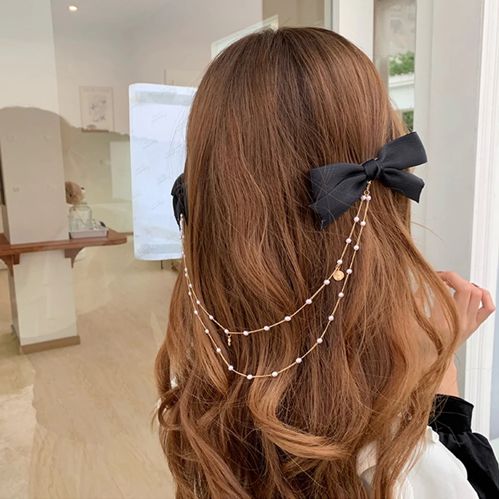 Bow Pearls Chain Barrettes Hairpin - Image 50
