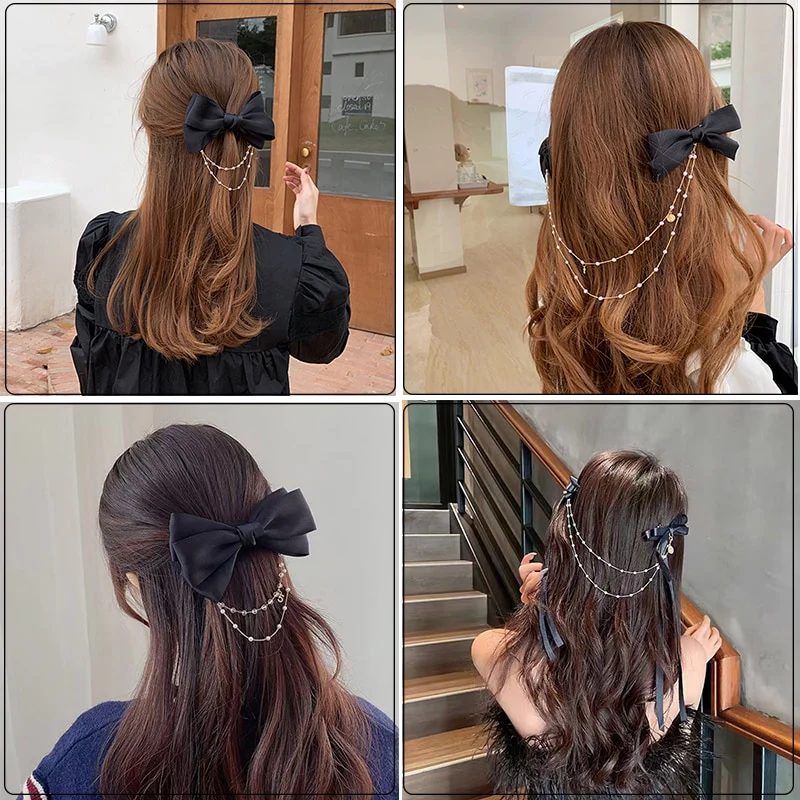 Bow Pearls Chain Barrettes Hairpin - Image 51