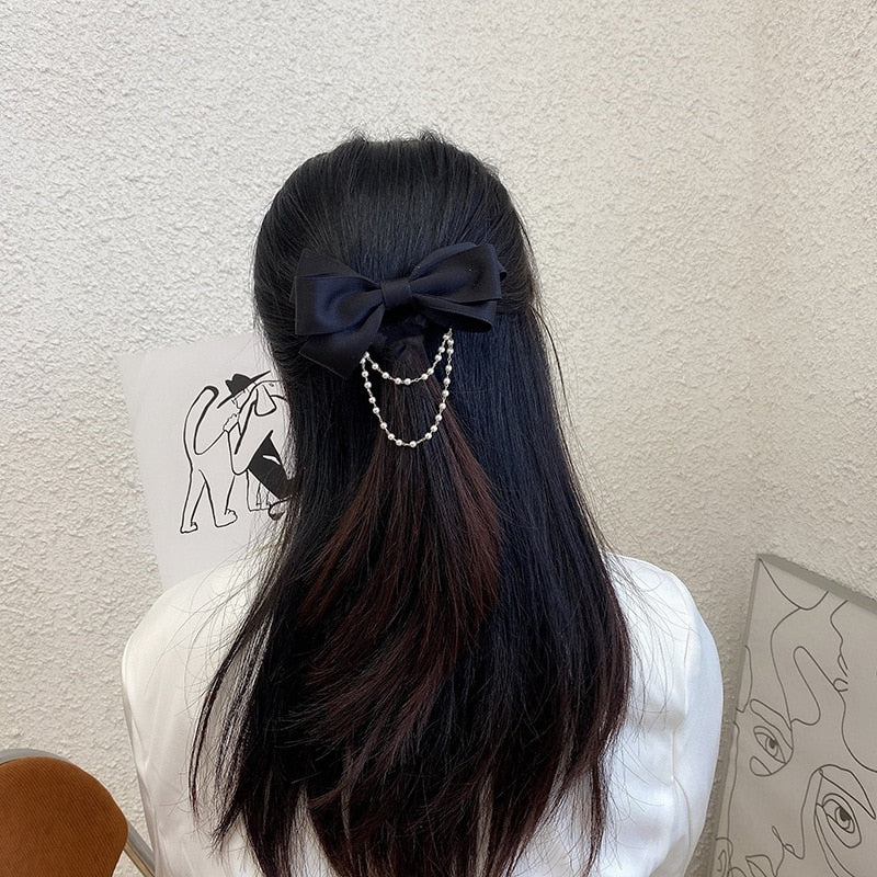 Bow Pearls Chain Barrettes Hairpin - Image 54