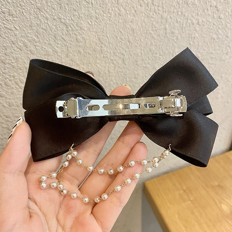 Bow Pearls Chain Barrettes Hairpin - Image 56