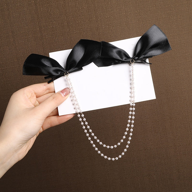 Bow Pearls Chain Barrettes Hairpin - Image 6
