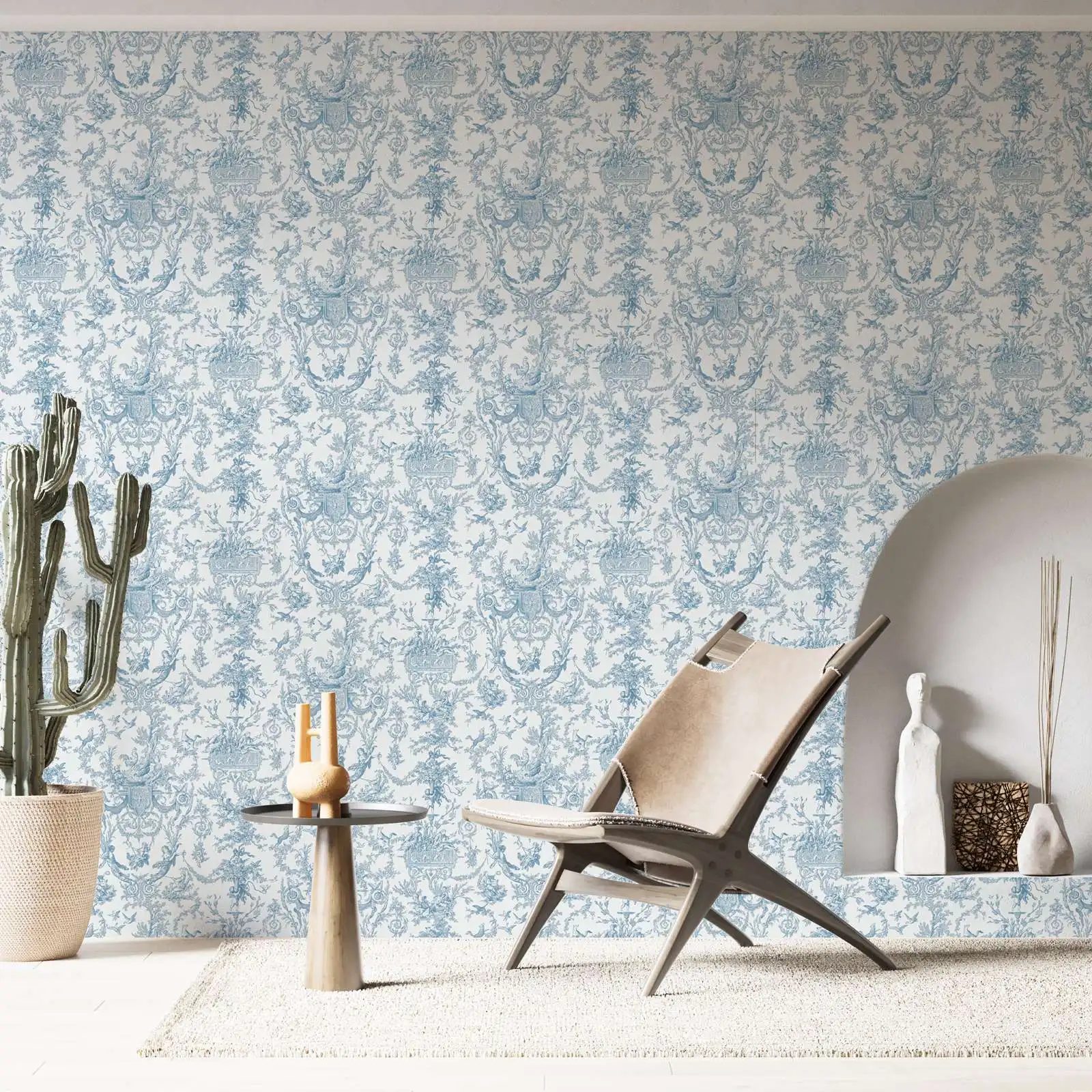 Classic Blue Toile Wallpaper - Image 3