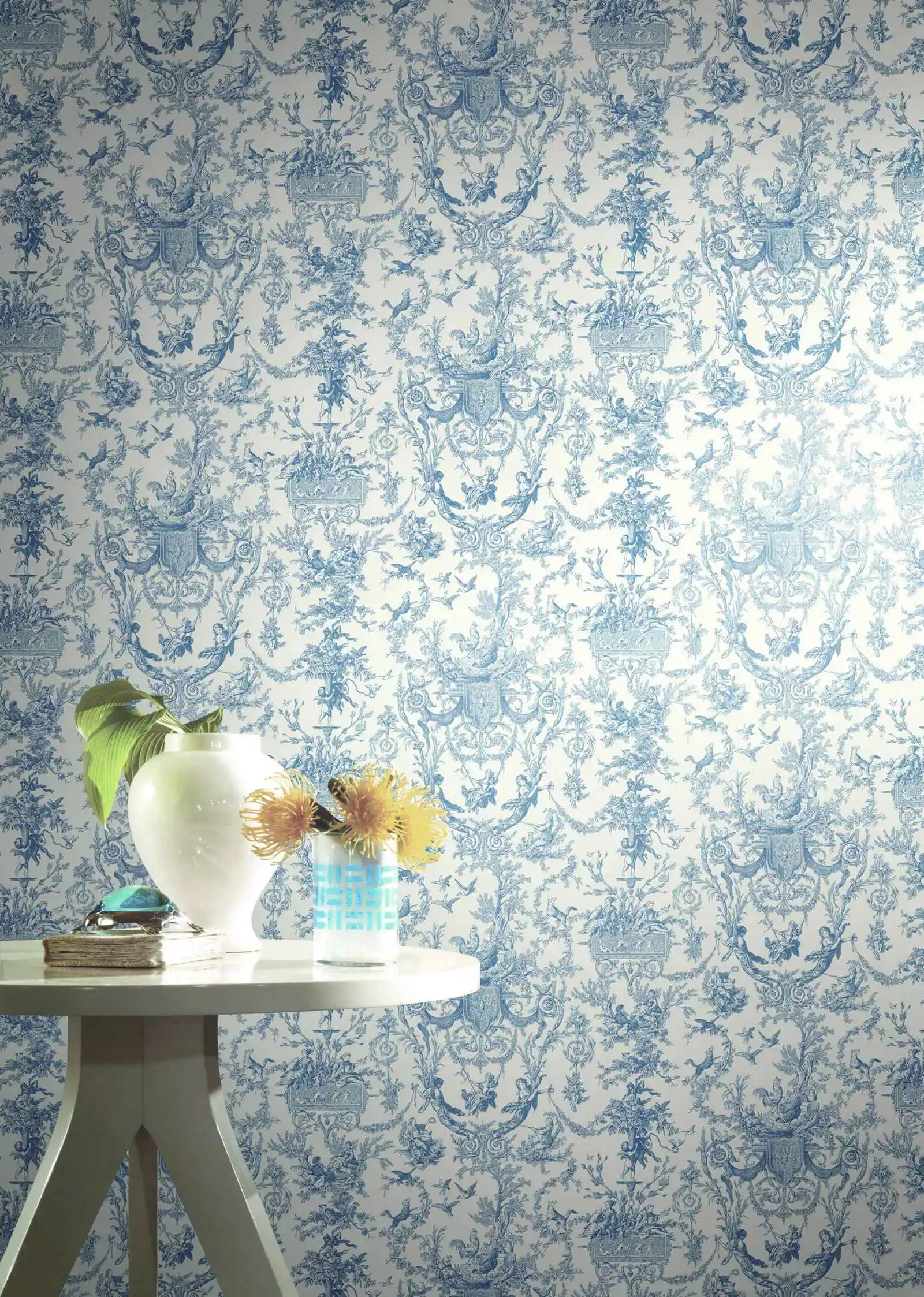 Classic Blue Toile Wallpaper - Image 4