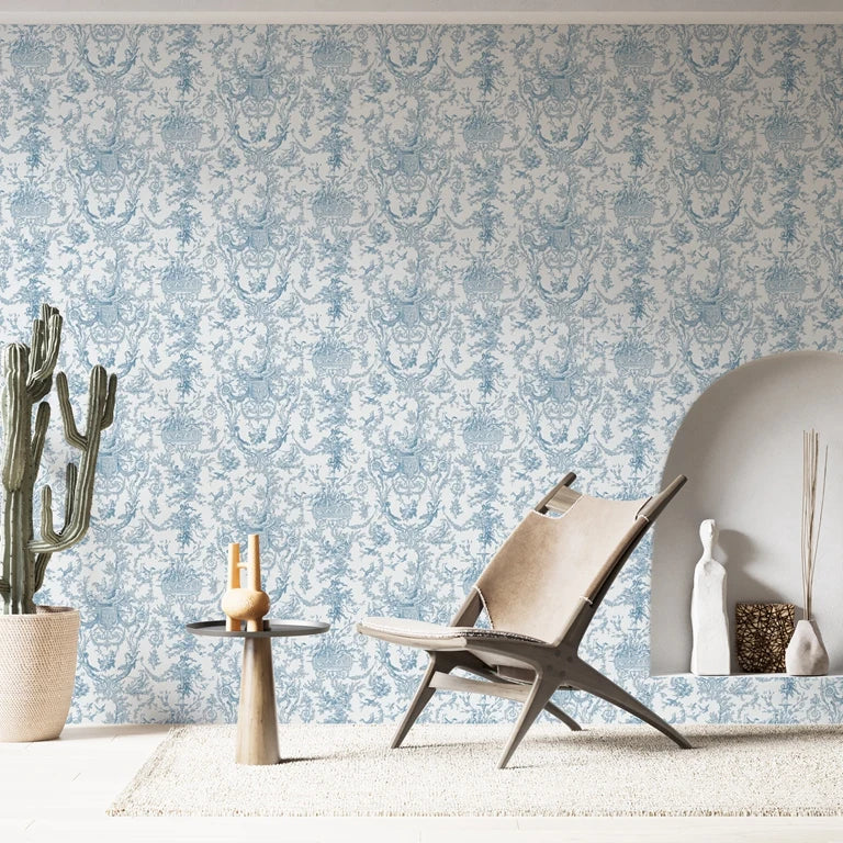 Classic Blue Toile Wallpaper - Image 6