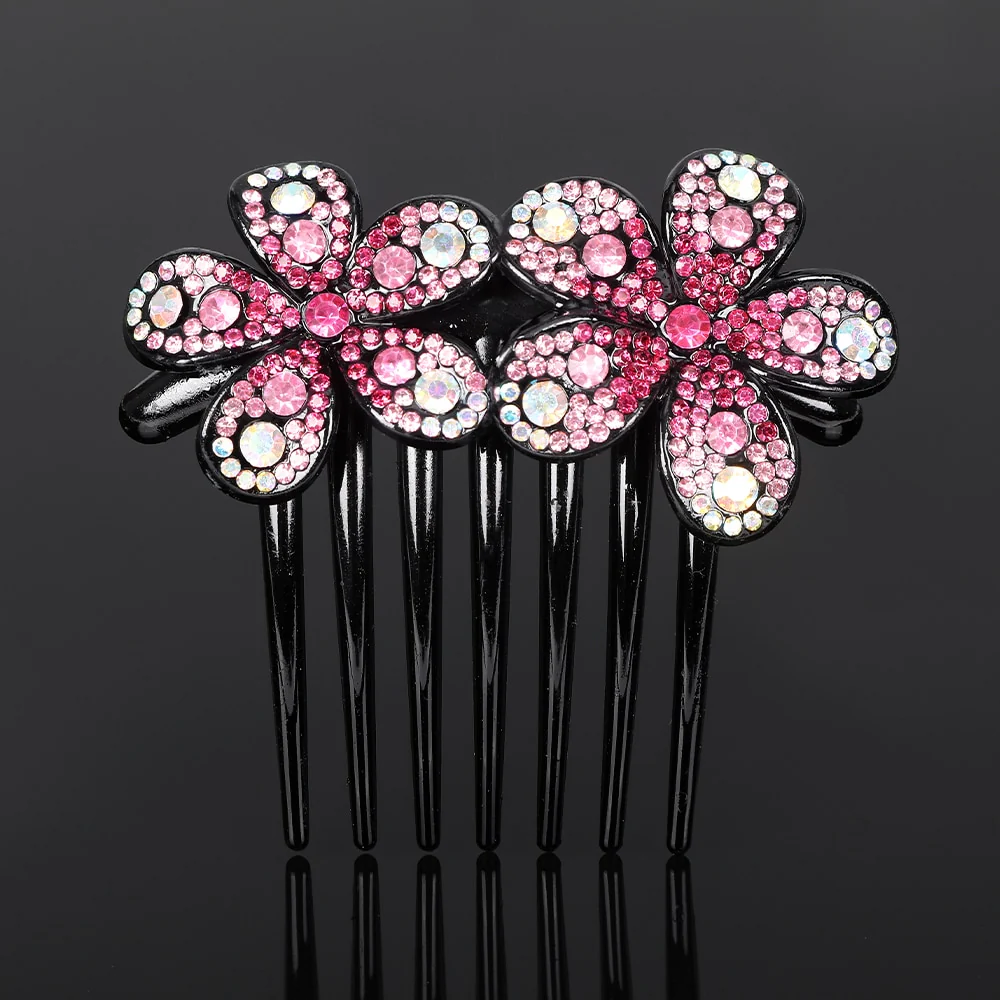 Crystal Rhinestones Flower Hair Comb Clip - Image 2