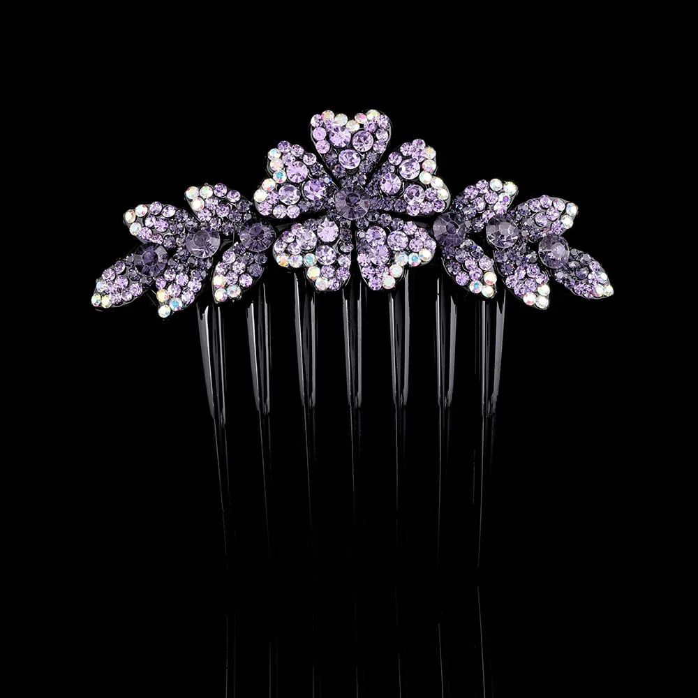Crystal Rhinestones Flower Hair Comb Clip - Image 4