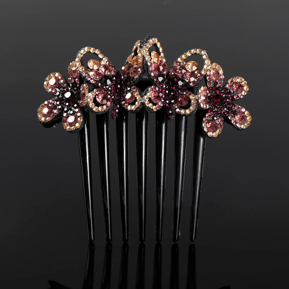 Crystal Rhinestones Flower Hair Comb Clip - Image 53
