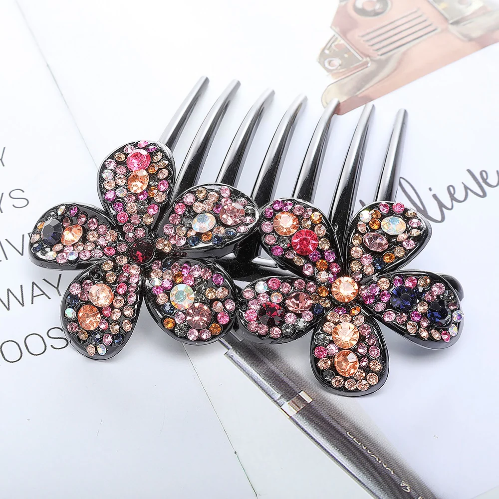 Crystal Rhinestones Flower Hair Comb Clip - Image 61