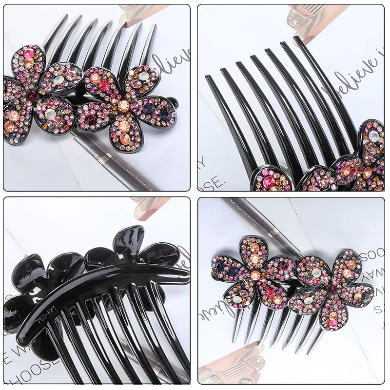 Crystal Rhinestones Flower Hair Comb Clip - Image 62