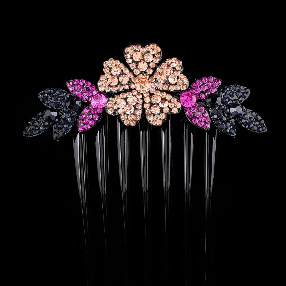 Crystal Rhinestones Flower Hair Comb Clip - Image 63