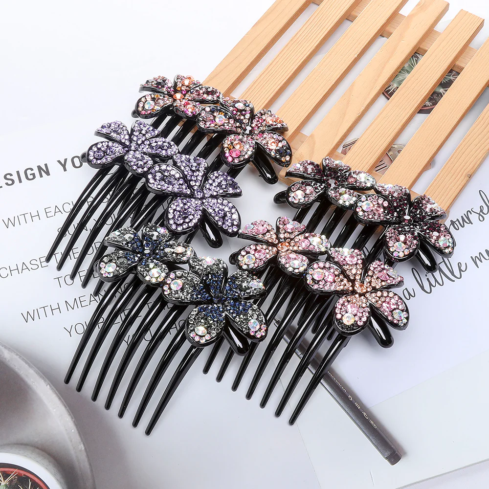 Crystal Rhinestones Flower Hair Comb Clip - Image 66