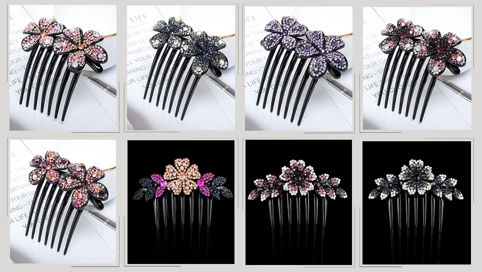 Crystal Rhinestones Flower Hair Comb Clip - Image 67