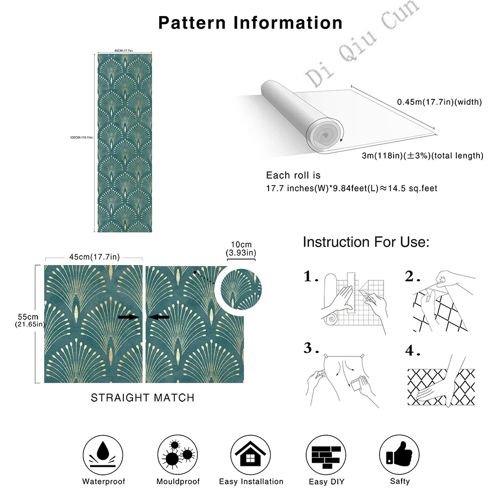 Dark Green Geometric Self Adhesive Wallpaper - Image 6