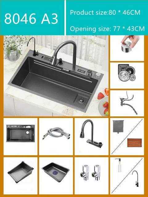 Digital 304 Stainless Steel Honeycomb Embossed Waterfall Sink - Image 11