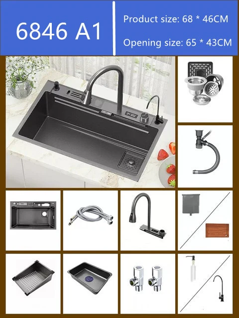 Digital 304 Stainless Steel Honeycomb Embossed Waterfall Sink - Image 12