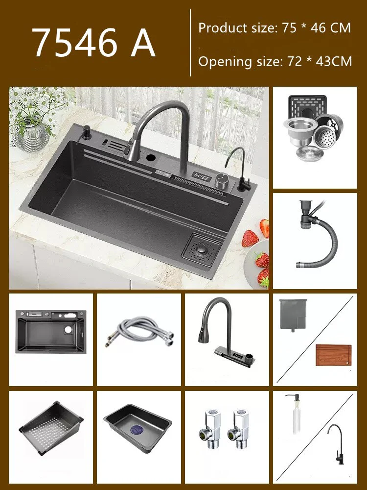 Digital 304 Stainless Steel Honeycomb Embossed Waterfall Sink - Image 13