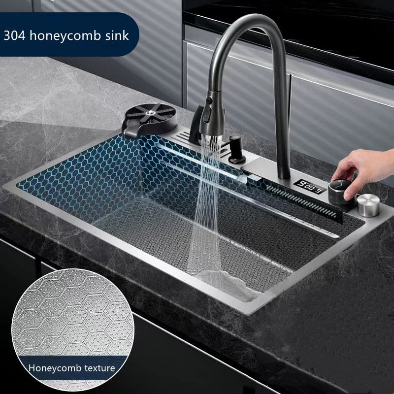 Digital 304 Stainless Steel Honeycomb Embossed Waterfall Sink - Image 19