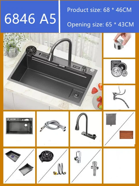 Digital 304 Stainless Steel Honeycomb Embossed Waterfall Sink - Image 3