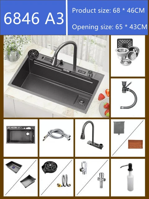 Digital 304 Stainless Steel Honeycomb Embossed Waterfall Sink - Image 6