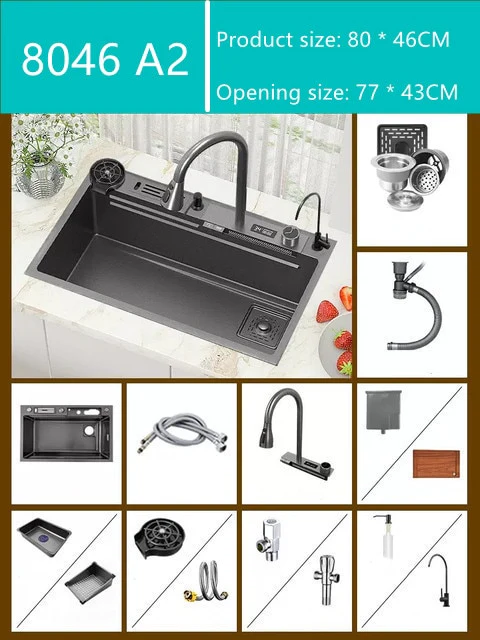 Digital 304 Stainless Steel Honeycomb Embossed Waterfall Sink - Image 9