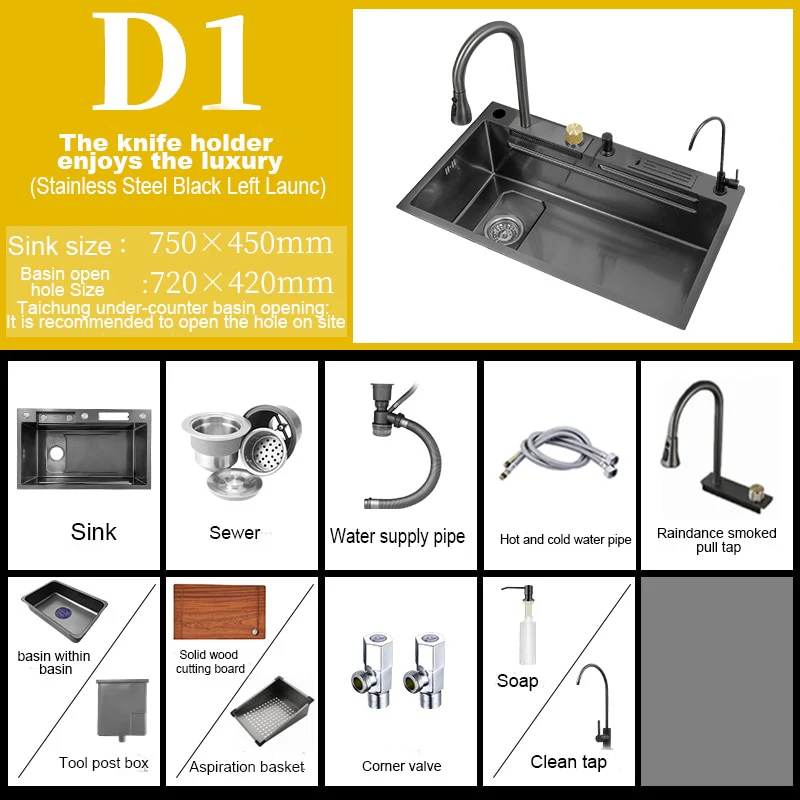 Digital Stainless Steel Kitchen Waterfall Sink - Image 2