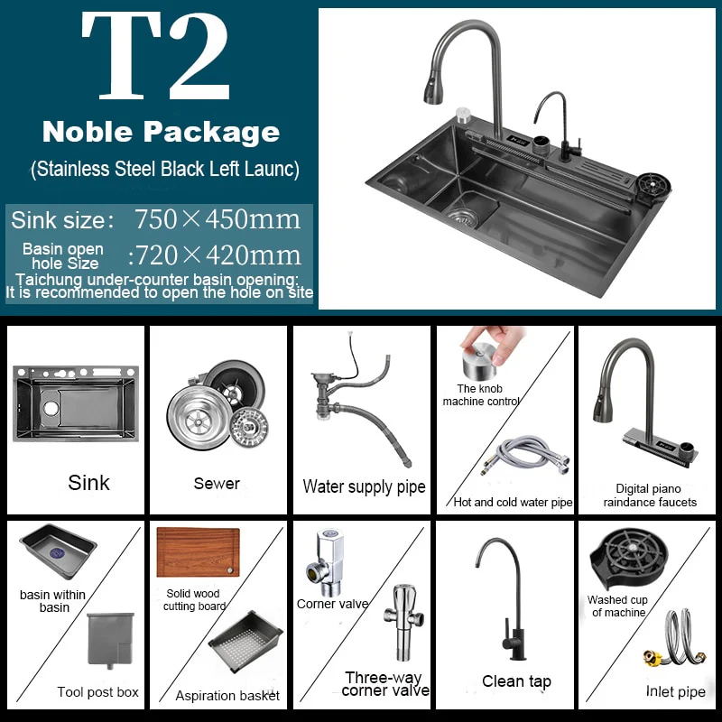 Digital Stainless Steel Kitchen Waterfall Sink - Image 25