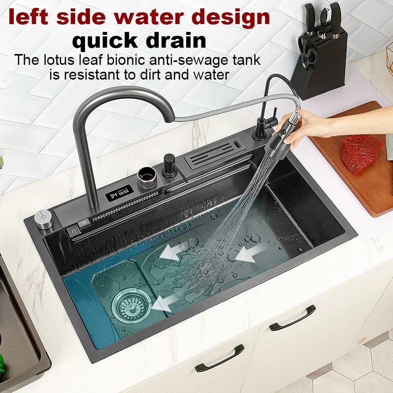 Digital Stainless Steel Kitchen Waterfall Sink - Image 27