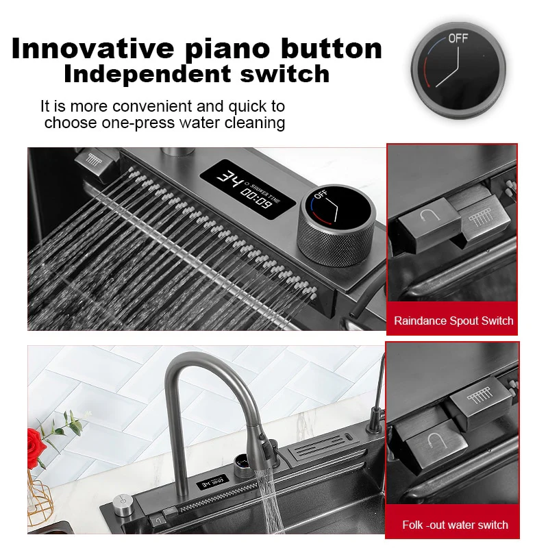 Digital Stainless Steel Kitchen Waterfall Sink - Image 28