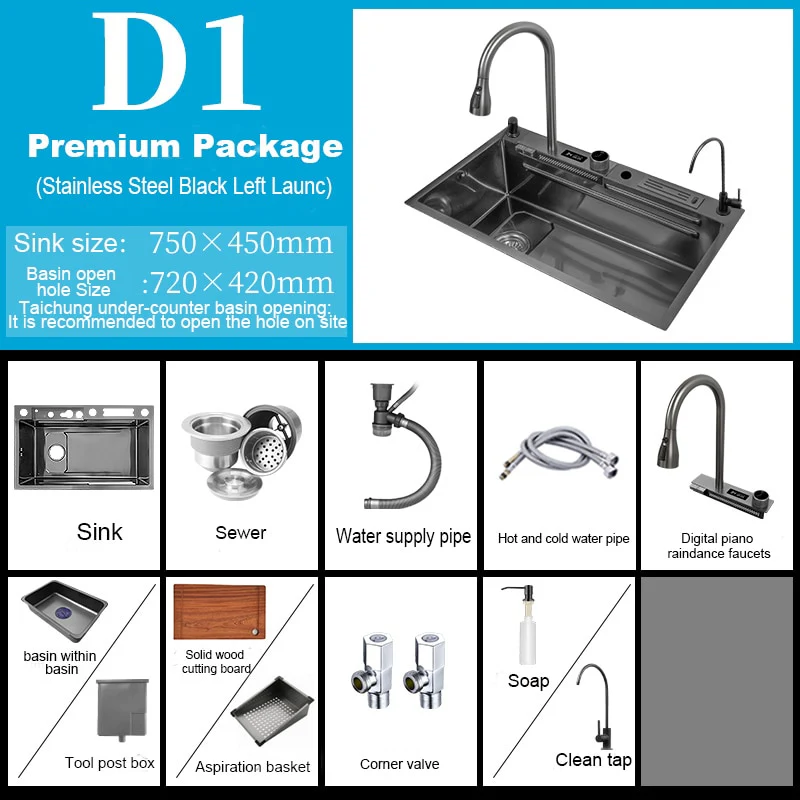 Digital Stainless Steel Kitchen Waterfall Sink - Image 3