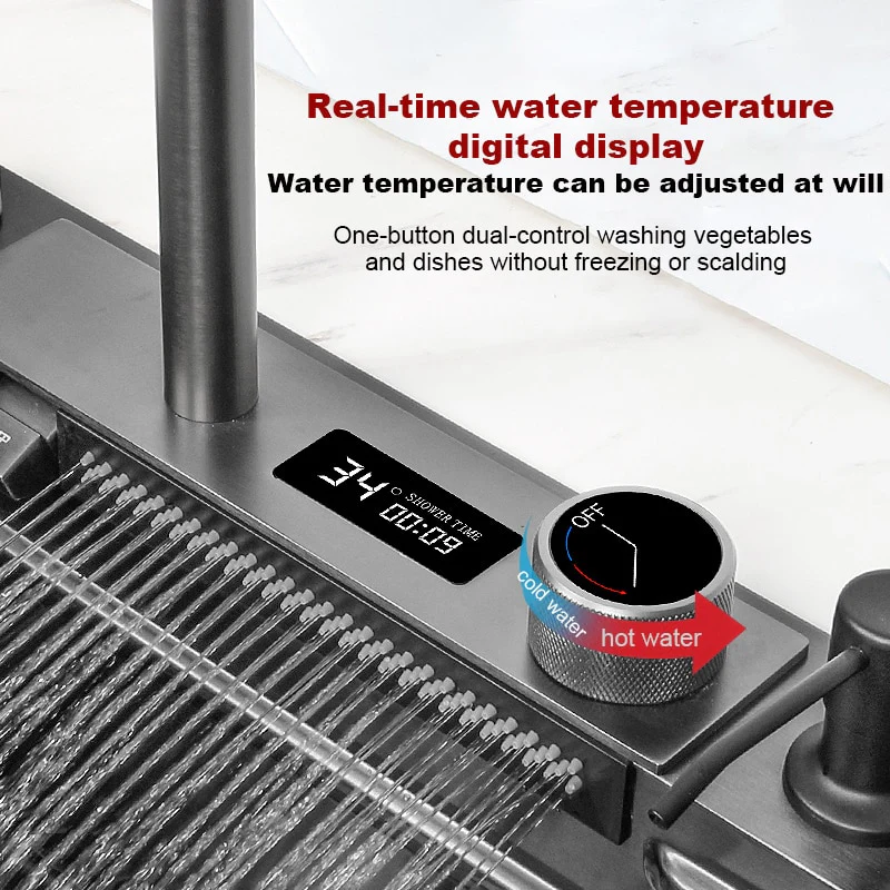 Digital Stainless Steel Kitchen Waterfall Sink - Image 30