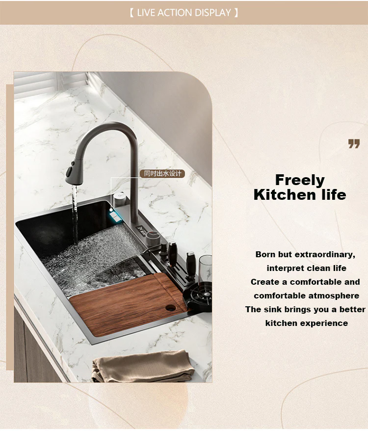 Digital Stainless Steel Kitchen Waterfall Sink - Image 36