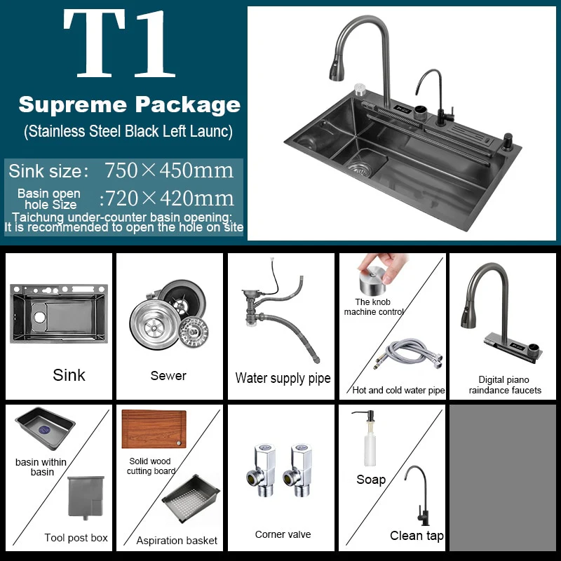 Digital Stainless Steel Kitchen Waterfall Sink - Image 4