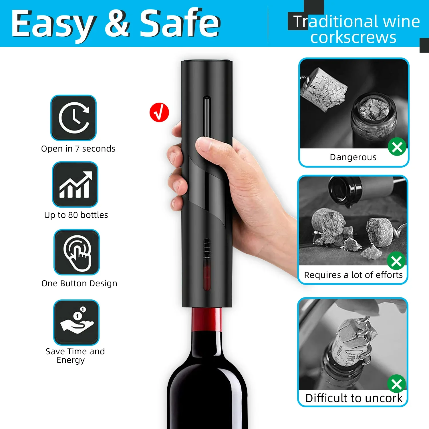 EaseUncork Electric Wine Wizard: Automatic Corkscrew Opener - Image 3