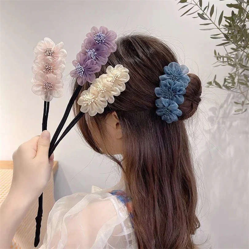 Elegant Chiffon Flowers Bun Hair Maker - Image 14