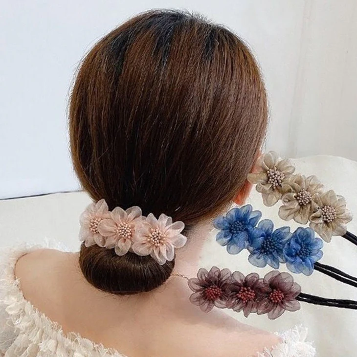 Elegant Chiffon Flowers Bun Hair Maker - Image 17