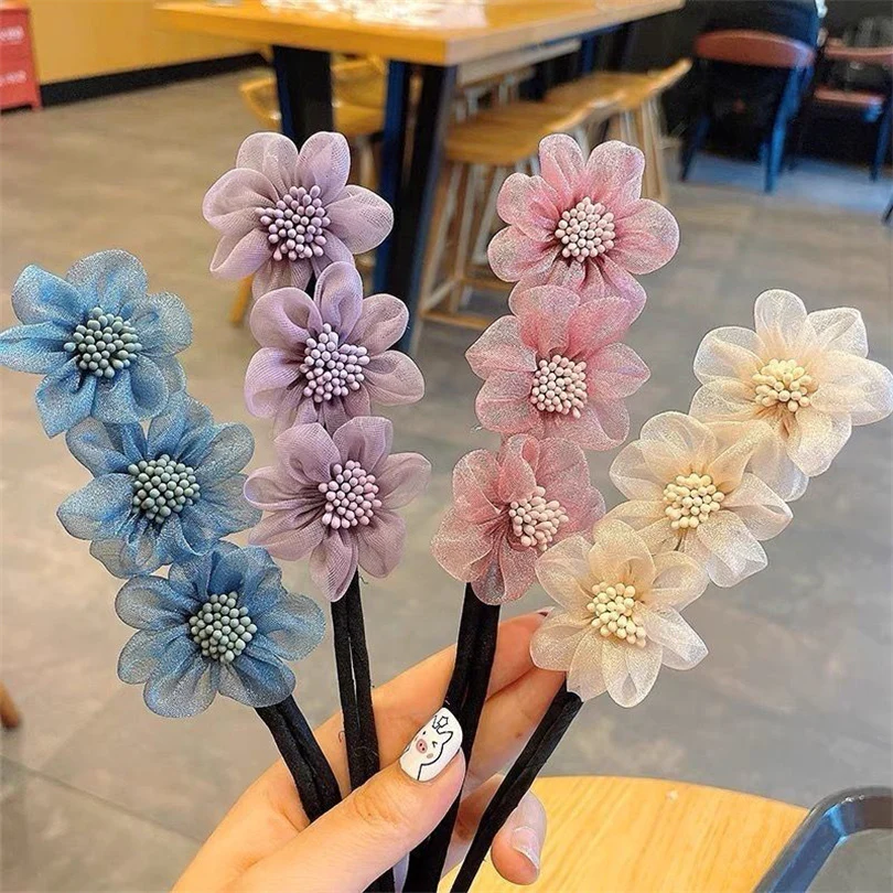 Elegant Chiffon Flowers Bun Hair Maker - Image 18