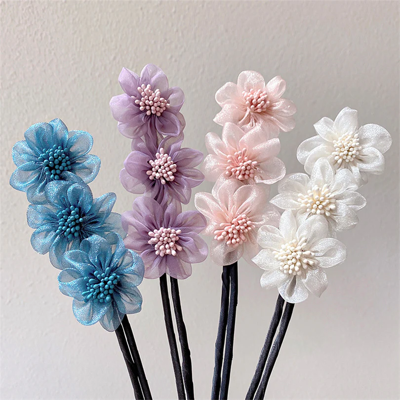 Elegant Chiffon Flowers Bun Hair Maker - Image 21