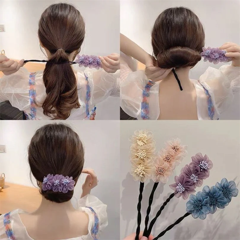 Elegant Chiffon Flowers Bun Hair Maker - Image 23