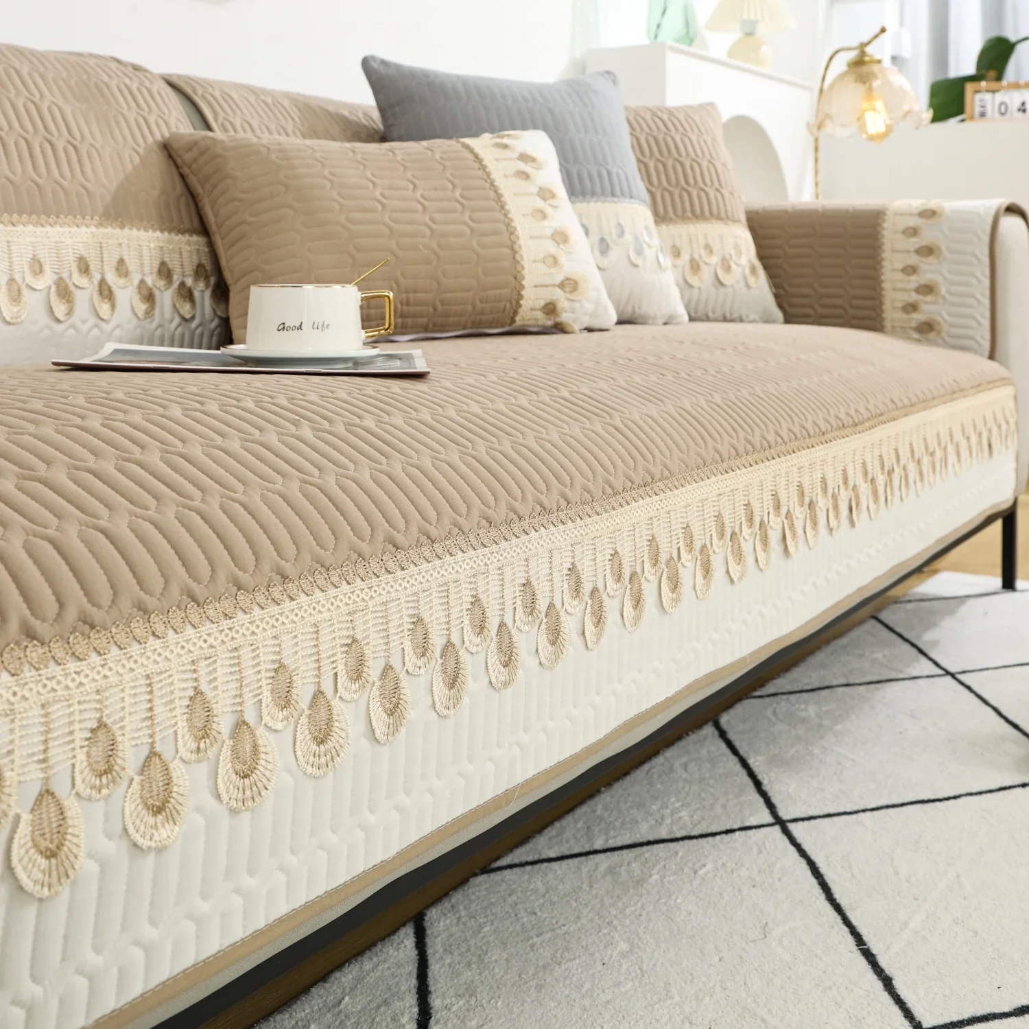 Feather Embroidery Sofa Seat Protector - Image 10