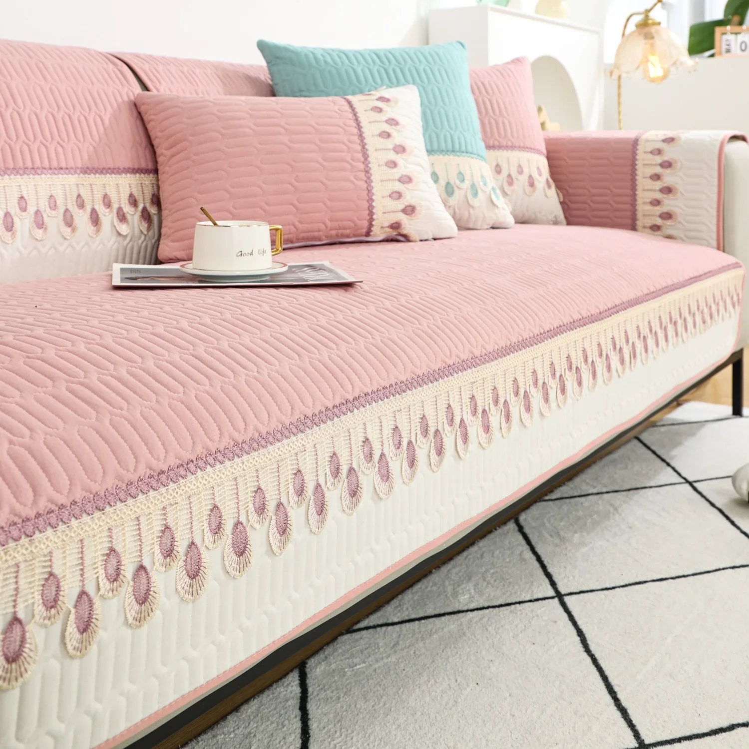 Feather Embroidery Sofa Seat Protector - Image 11