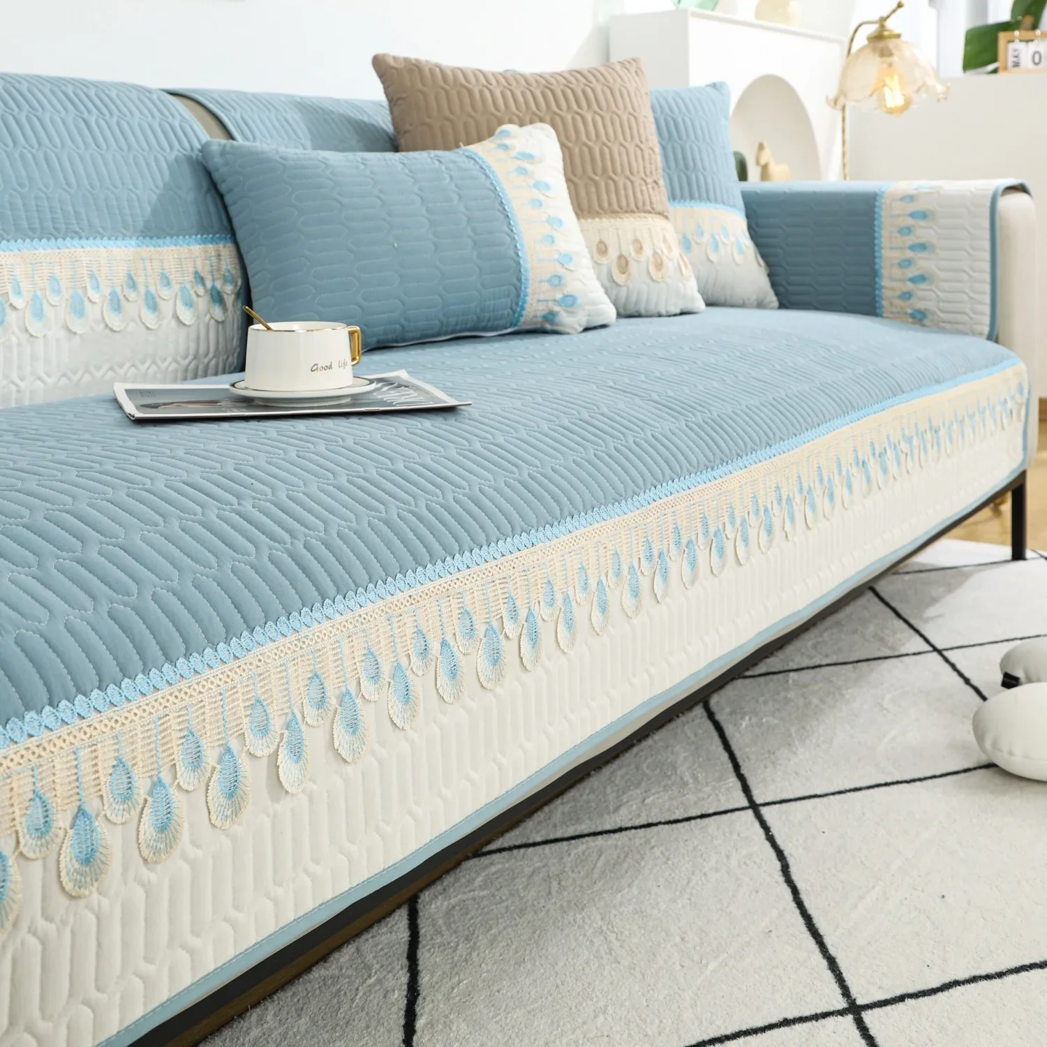 Feather Embroidery Sofa Seat Protector - Image 12