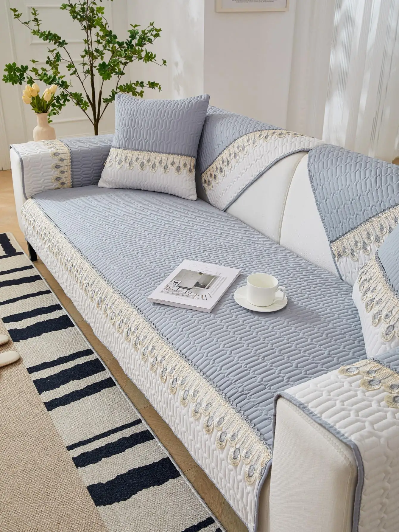Feather Embroidery Sofa Seat Protector - Image 7