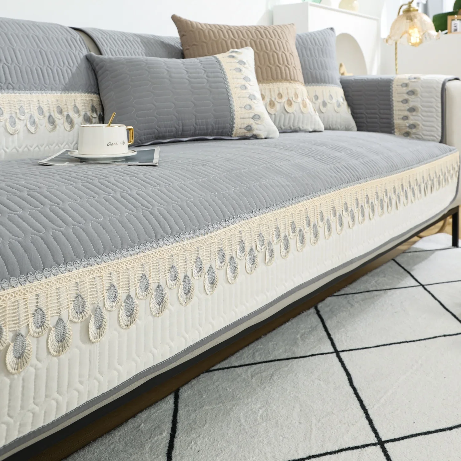 Feather Embroidery Sofa Seat Protector - Image 8