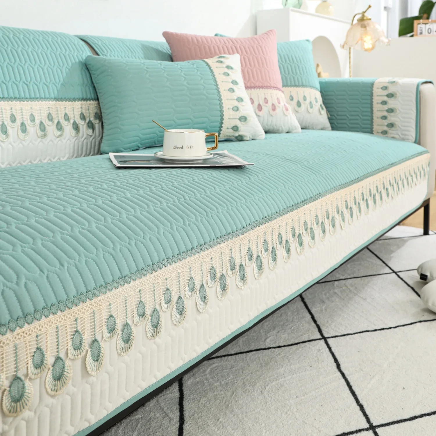 Feather Embroidery Sofa Seat Protector - Image 9